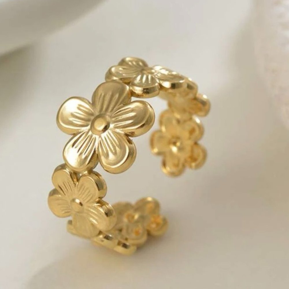 Flower Decor Cuff Ring